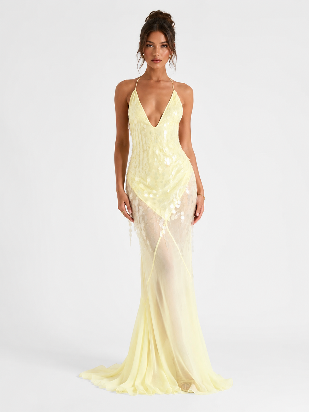 Sexy Sling Backless Slim Fit Sequin Fishtail Gown Long Dress