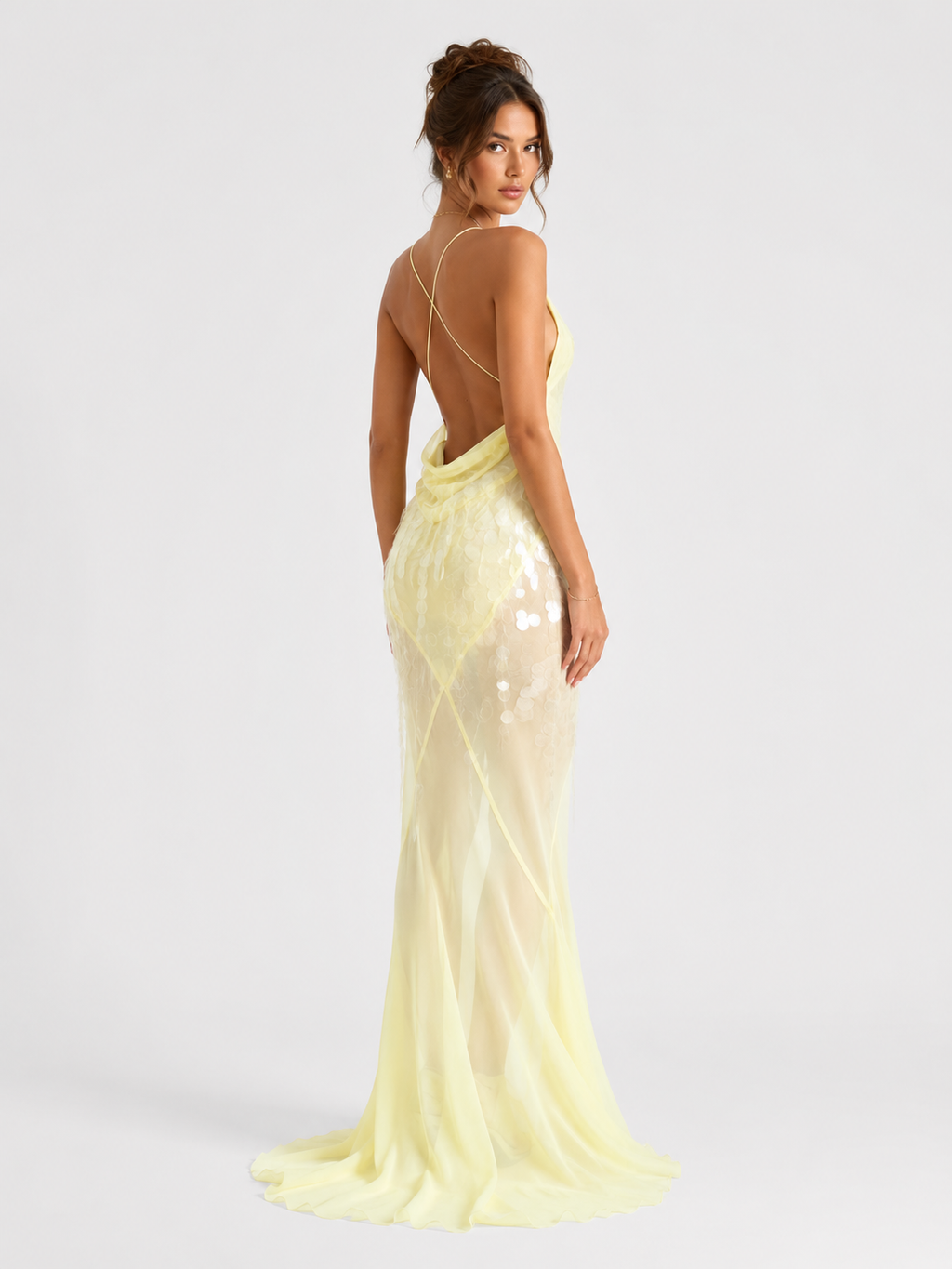 Sexy Sling Backless Slim Fit Sequin Fishtail Gown Long Dress