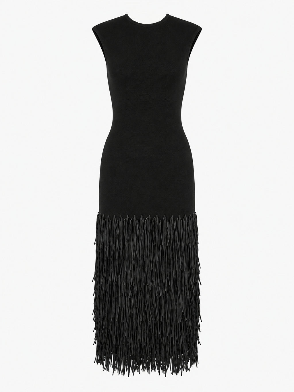 Solid Color Hem Fringe Knitted Halter Dress