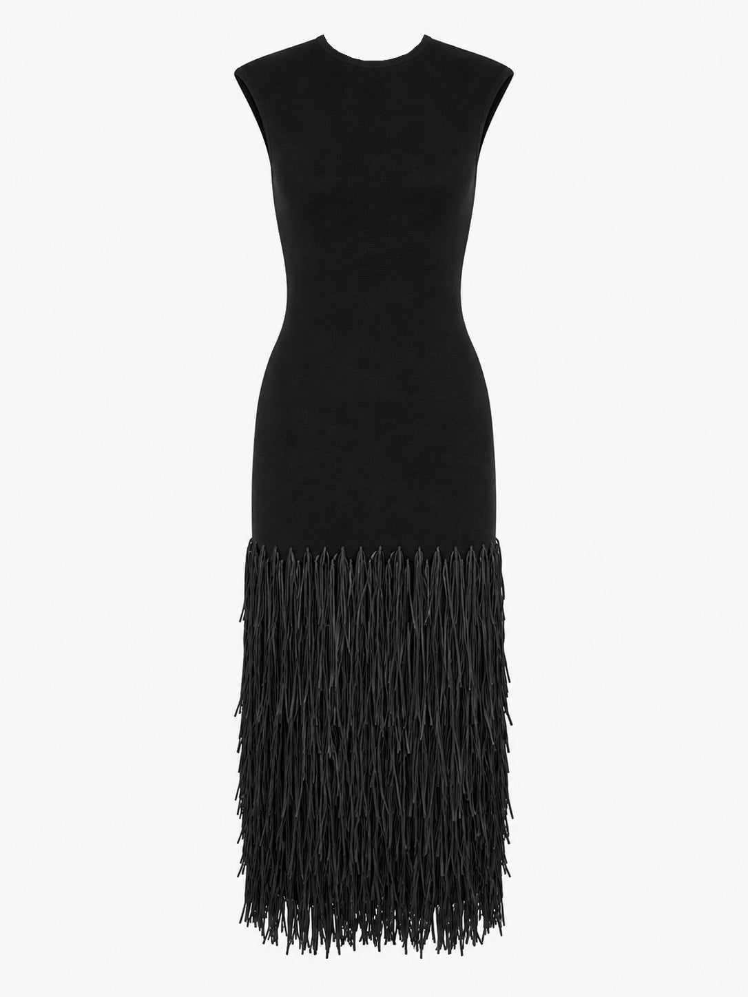 Solid Color Hem Fringe Knitted Halter Dress