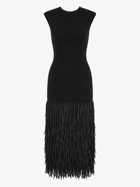 Solid Color Hem Fringe Knitted Halter Dress