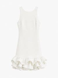 Women's Fashion White Short Frill Dress