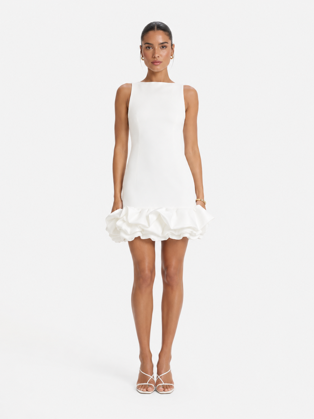 Women's Fashion White Short Frill Dress