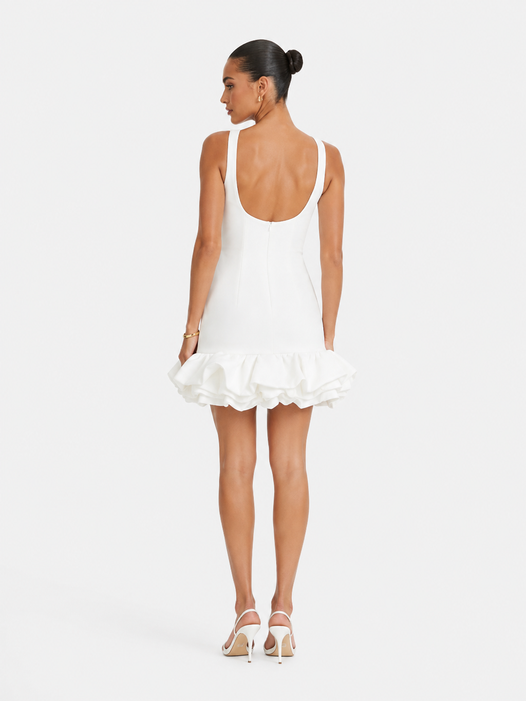 Women's Fashion White Short Frill Dress