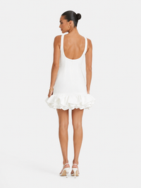 Women's Fashion White Short Frill Dress