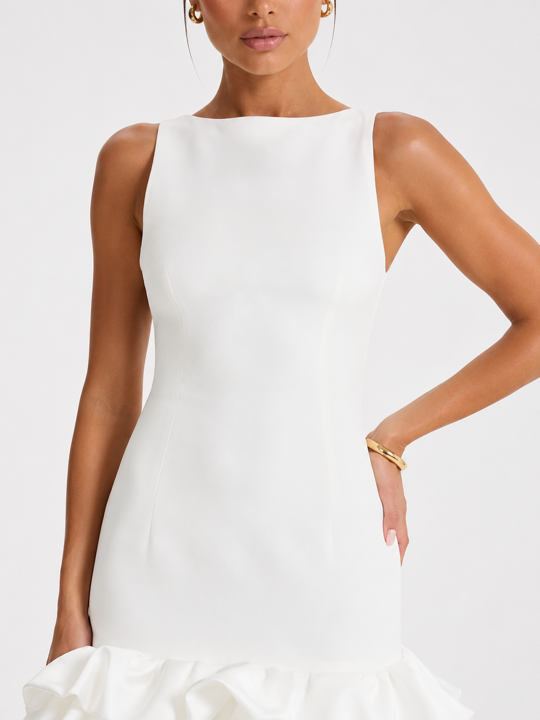 Women's Fashion White Short Frill Dress