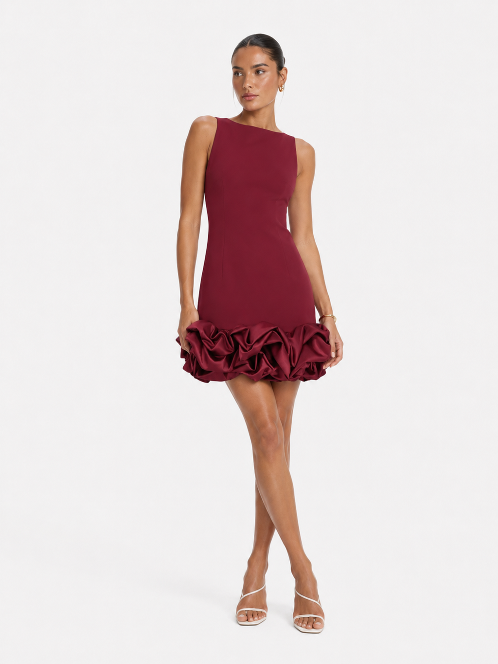 Women's Fashion White Short Frill Dress