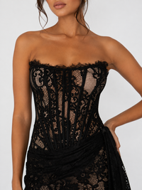 Women's Sexy Lace See-through Stitching Waist Tube Top Dress