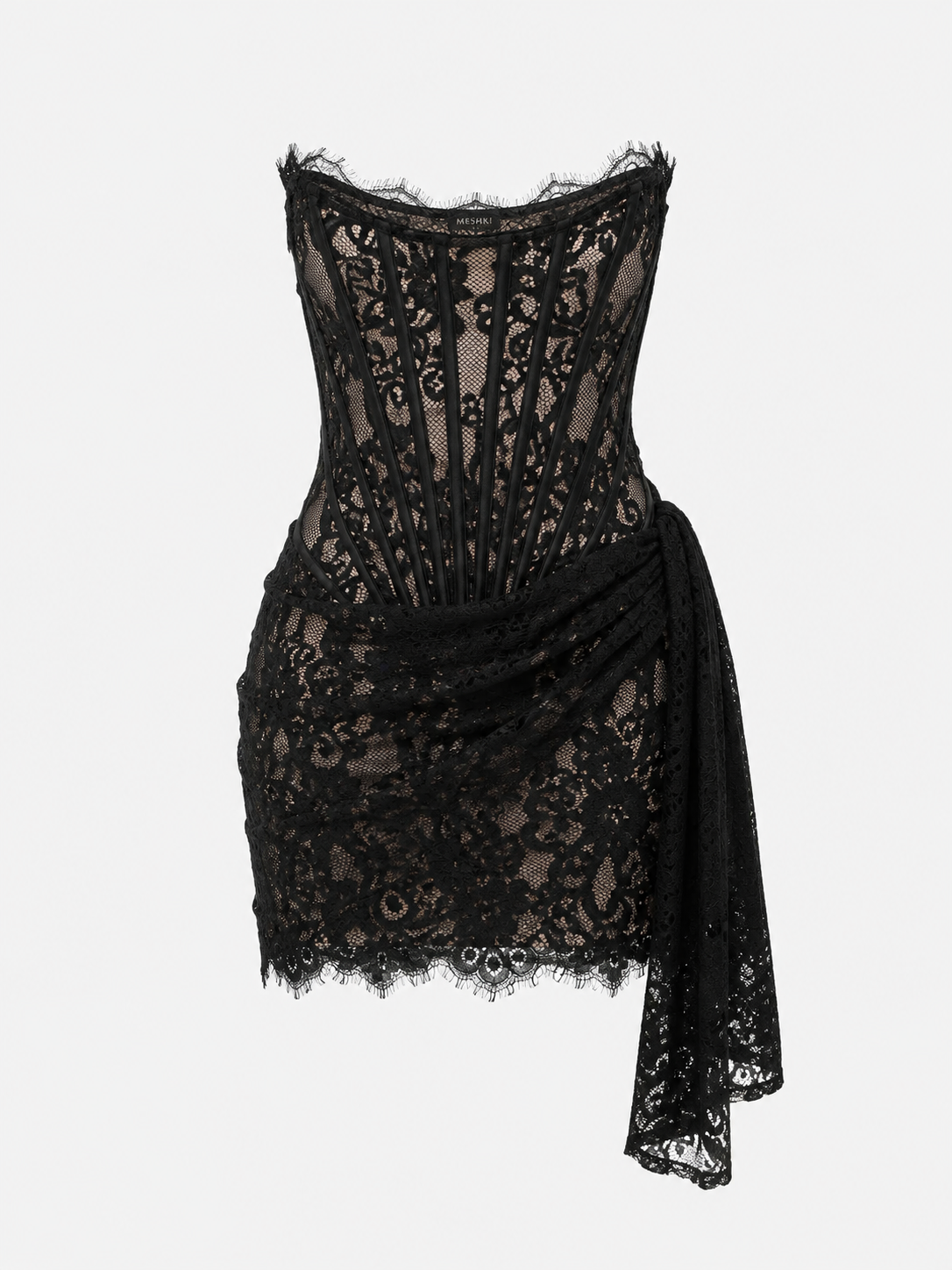 Women's Sexy Lace See-through Stitching Waist Tube Top Dress