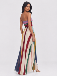 Women's Sexy Tube Top Backless Printed Color Swing Maxi Dress