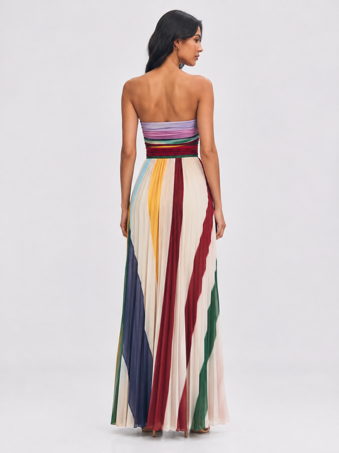 Women's Sexy Tube Top Backless Printed Color Swing Maxi Dress