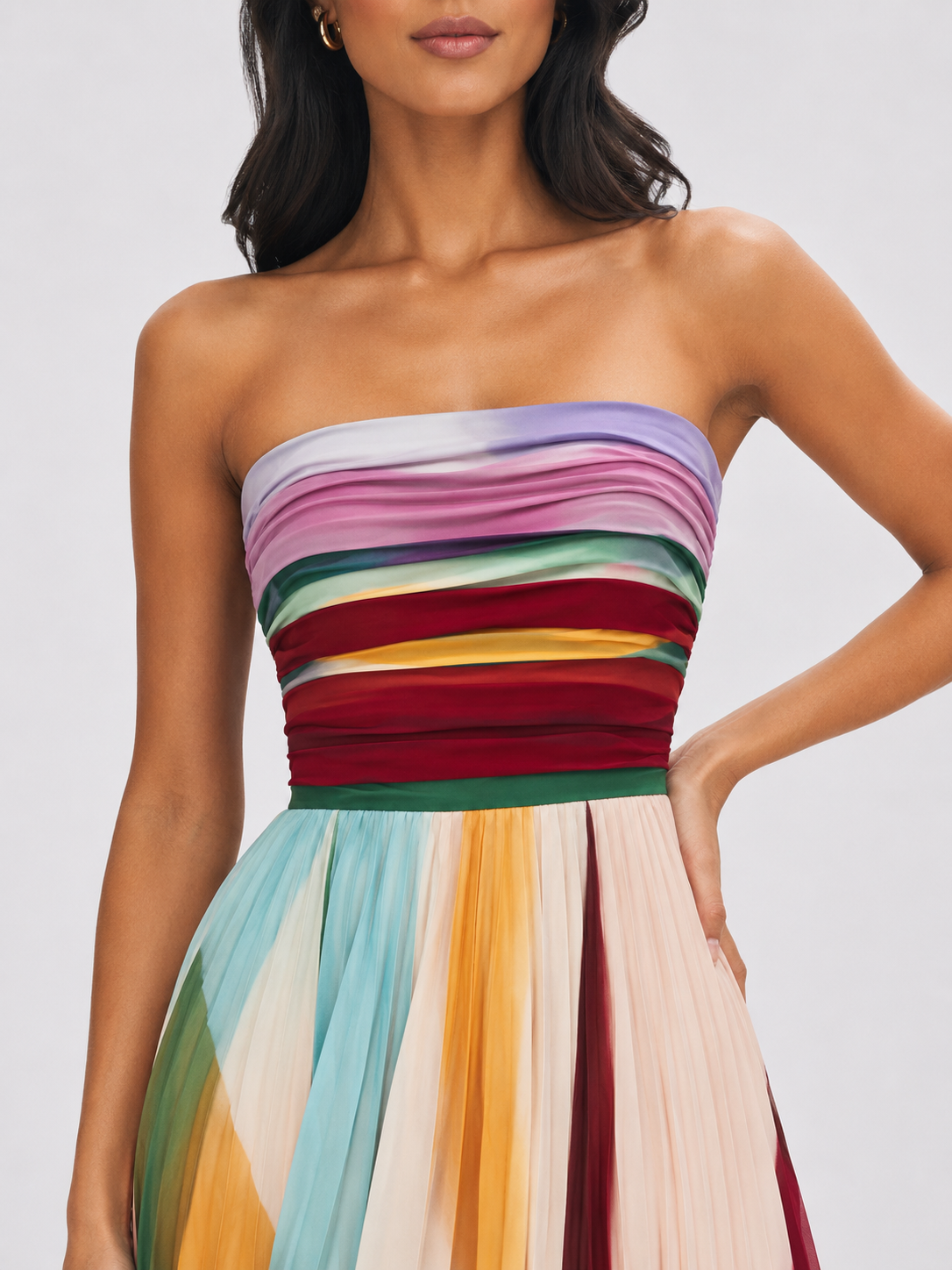 Women's Sexy Tube Top Backless Printed Color Swing Maxi Dress