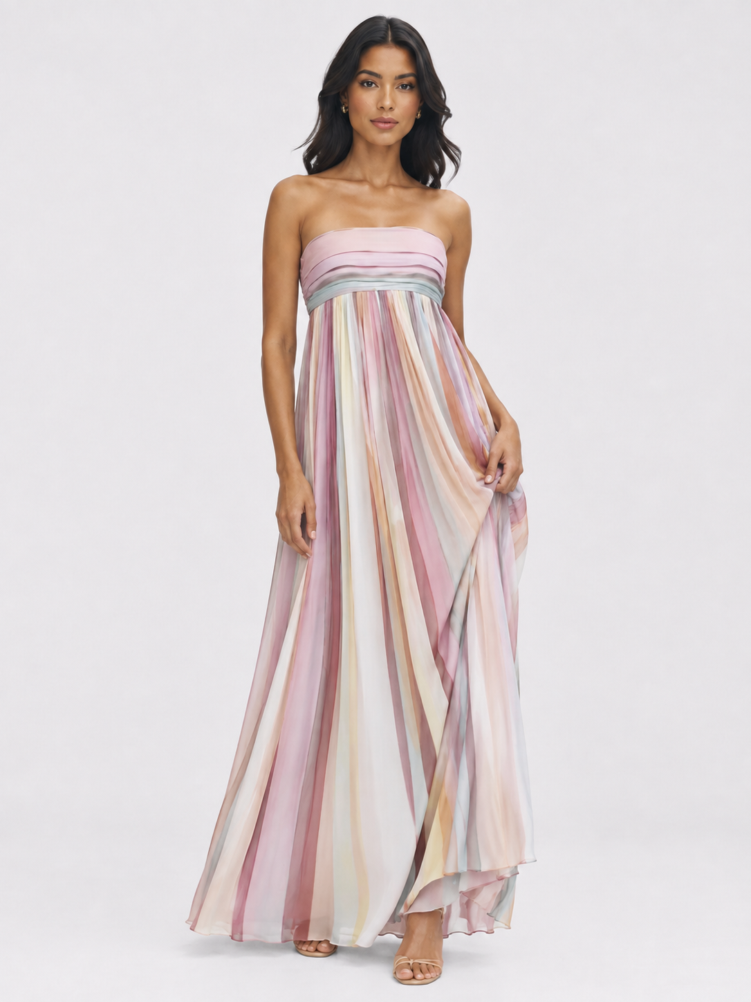 Women's Sexy Tube Top Backless Printed Color Swing Maxi Dress