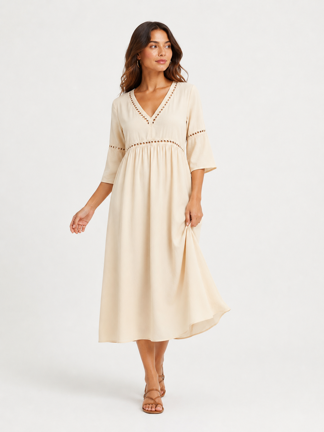 Elegant Casual V-Neck Solid Color Mid-Sleeve Womens Dress