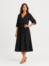 Elegant Casual V-Neck Solid Color Mid-Sleeve Womens Dress