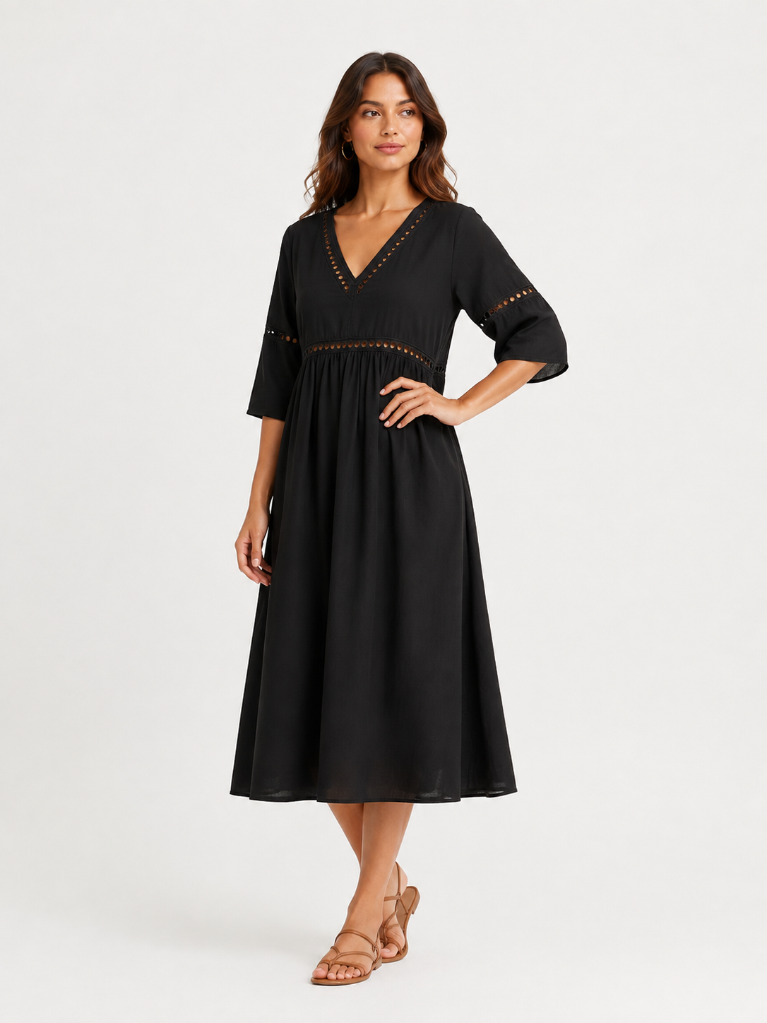 Elegant Casual V-Neck Solid Color Mid-Sleeve Womens Dress
