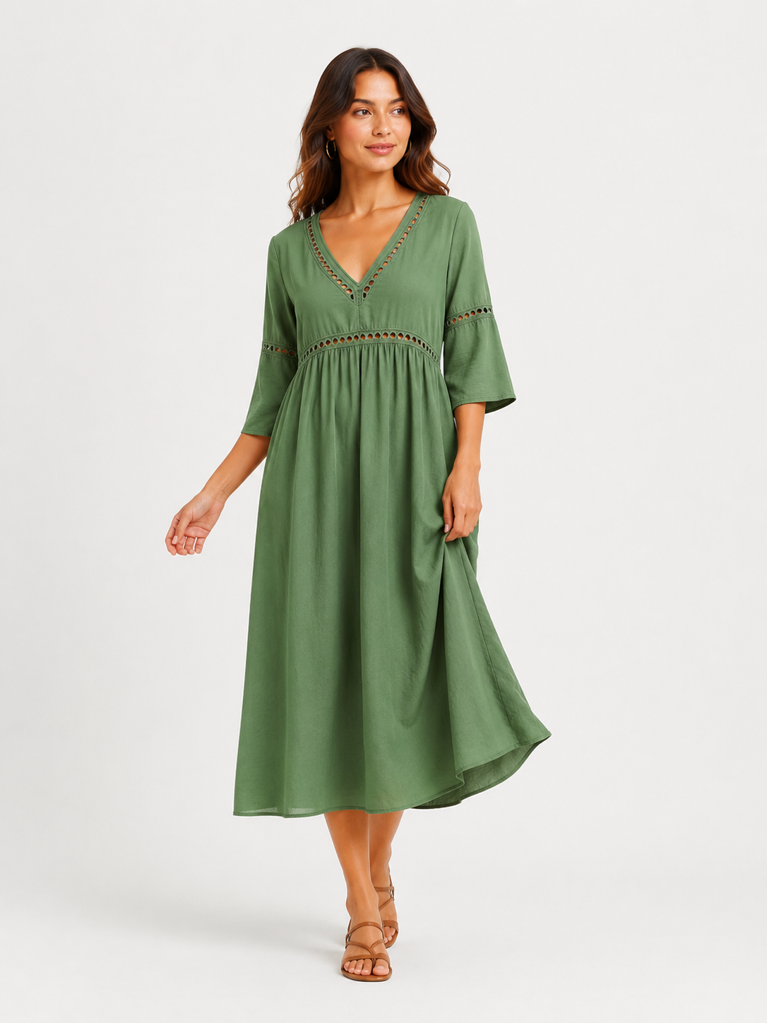 Elegant Casual V-Neck Solid Color Mid-Sleeve Womens Dress