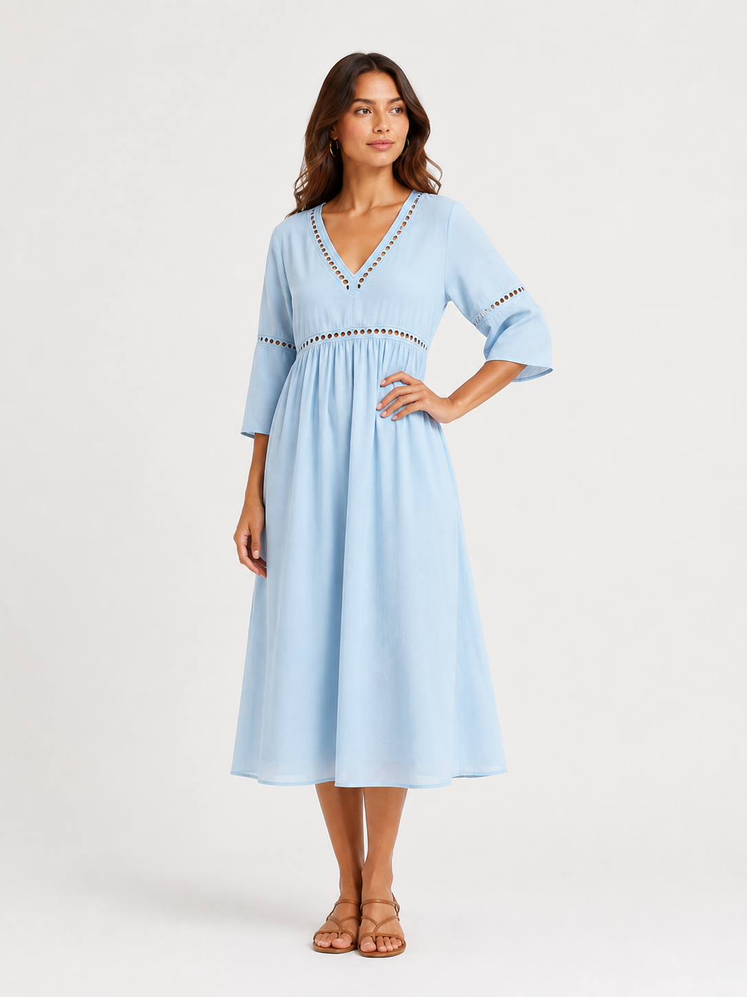 Elegant Casual V-Neck Solid Color Mid-Sleeve Womens Dress