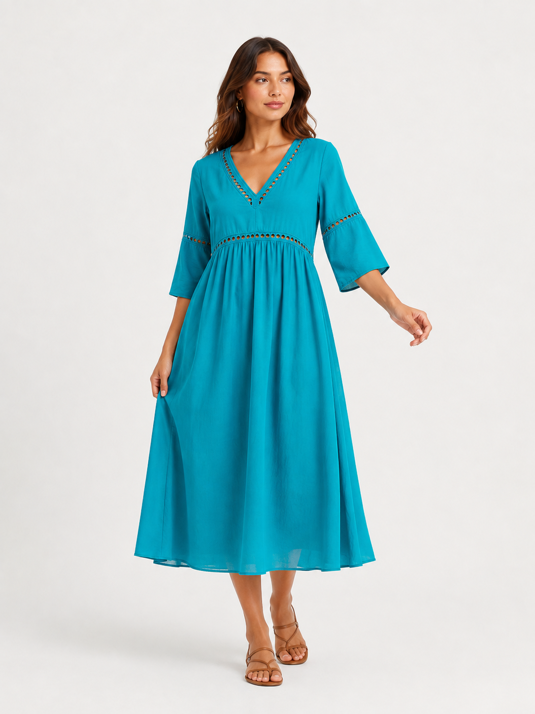 Elegant Casual V-Neck Solid Color Mid-Sleeve Womens Dress