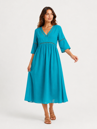 Elegant Casual V-Neck Solid Color Mid-Sleeve Womens Dress
