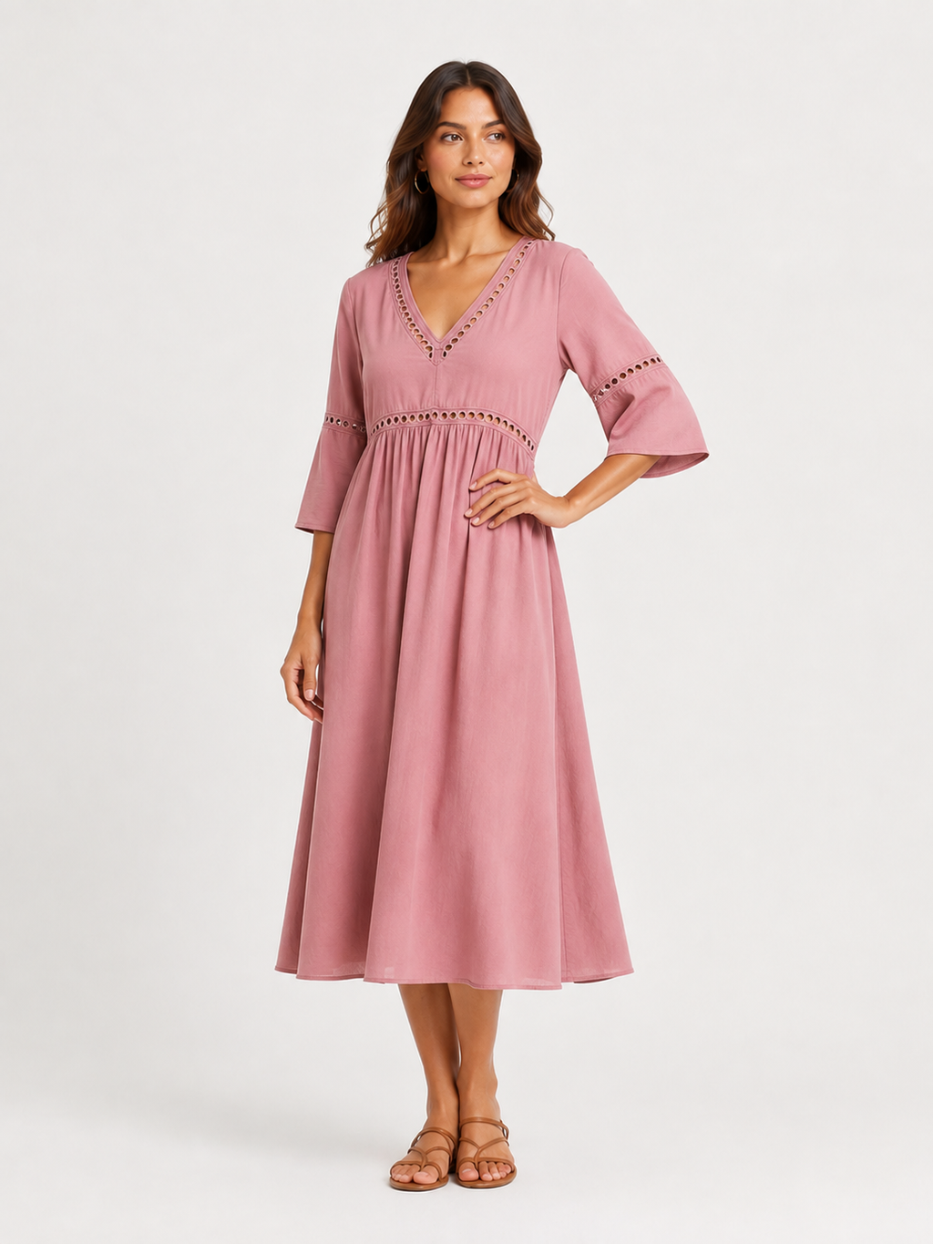 Elegant Casual V-Neck Solid Color Mid-Sleeve Womens Dress