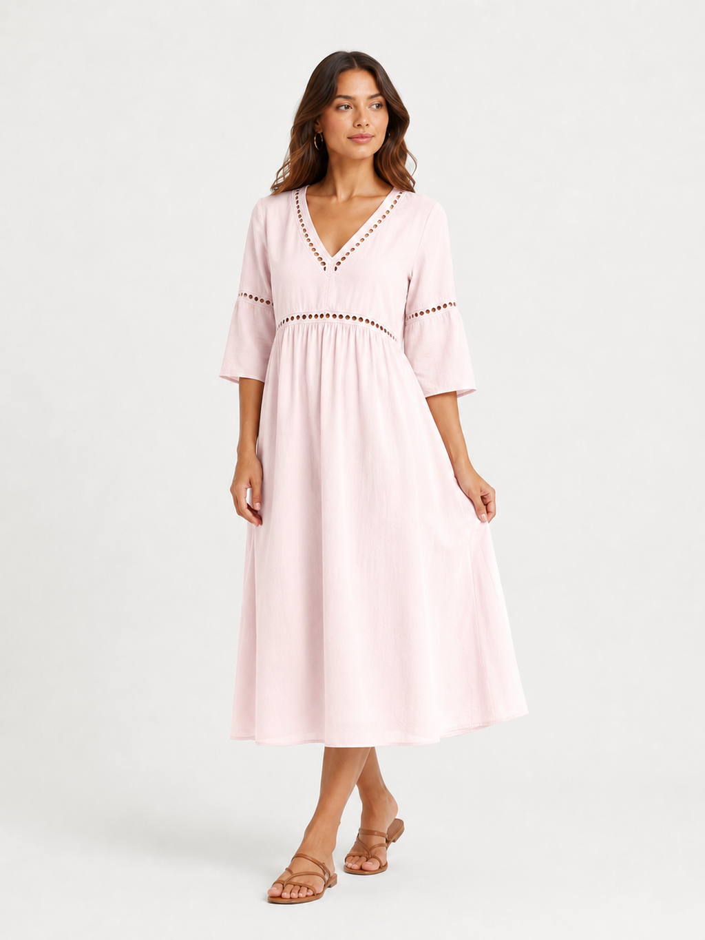 Elegant Casual V-Neck Solid Color Mid-Sleeve Womens Dress