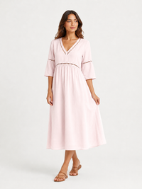 Elegant Casual V-Neck Solid Color Mid-Sleeve Womens Dress