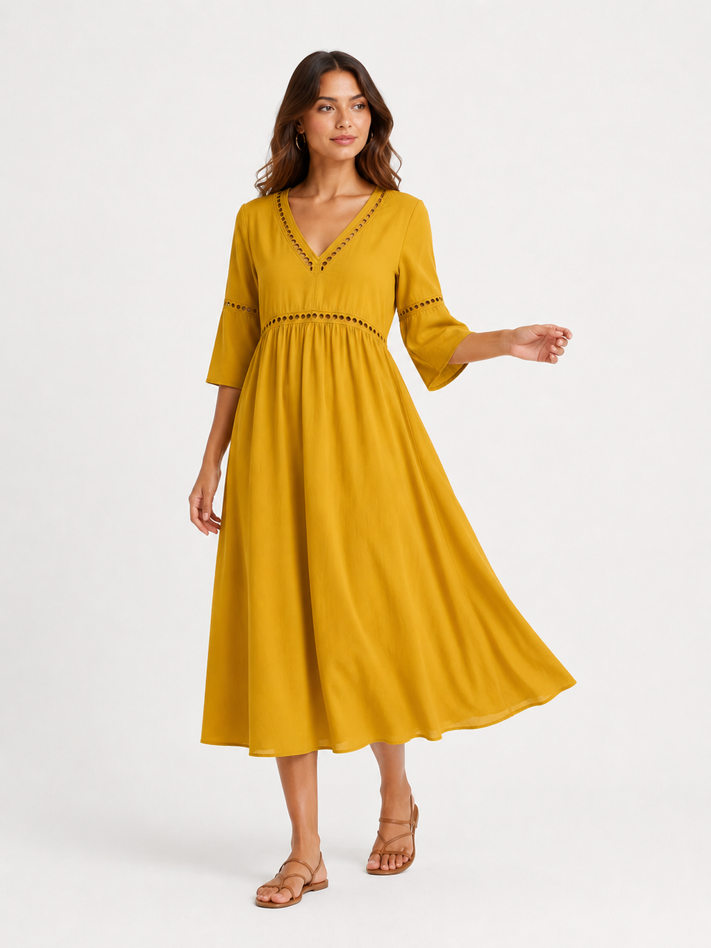 Elegant Casual V-Neck Solid Color Mid-Sleeve Womens Dress