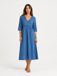 Elegant Casual V-Neck Solid Color Mid-Sleeve Womens Dress