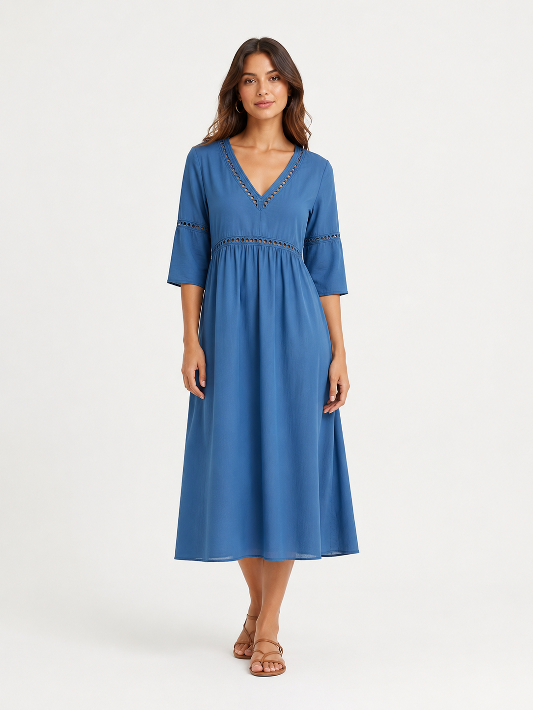 Elegant Casual V-Neck Solid Color Mid-Sleeve Womens Dress