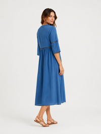 Elegant Casual V-Neck Solid Color Mid-Sleeve Womens Dress
