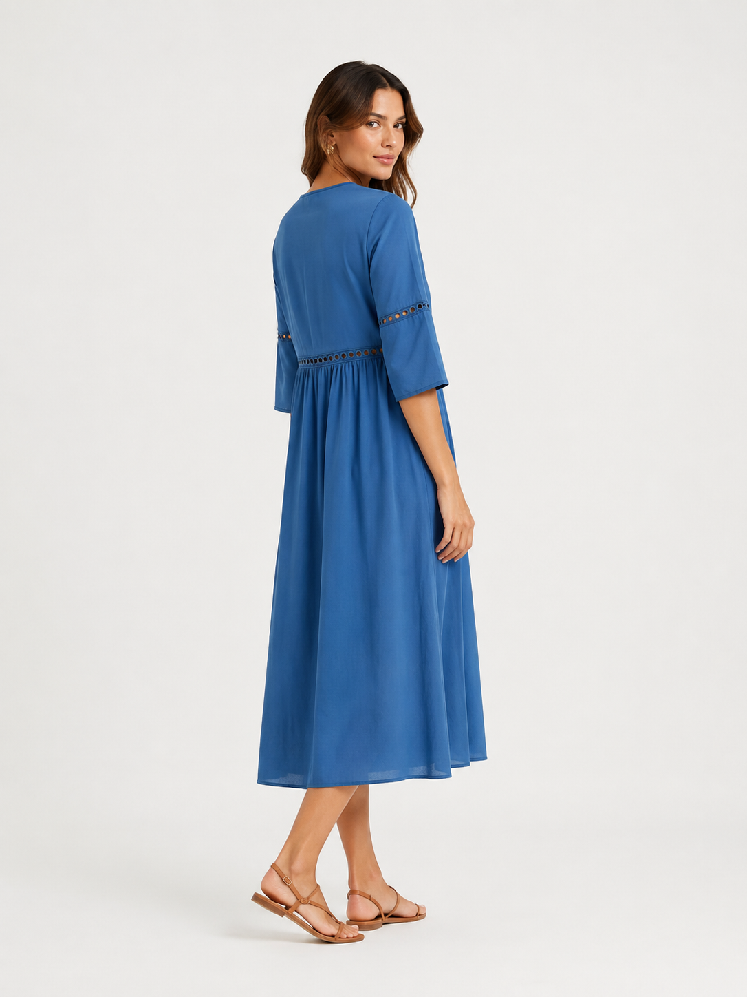 Elegant Casual V-Neck Solid Color Mid-Sleeve Womens Dress