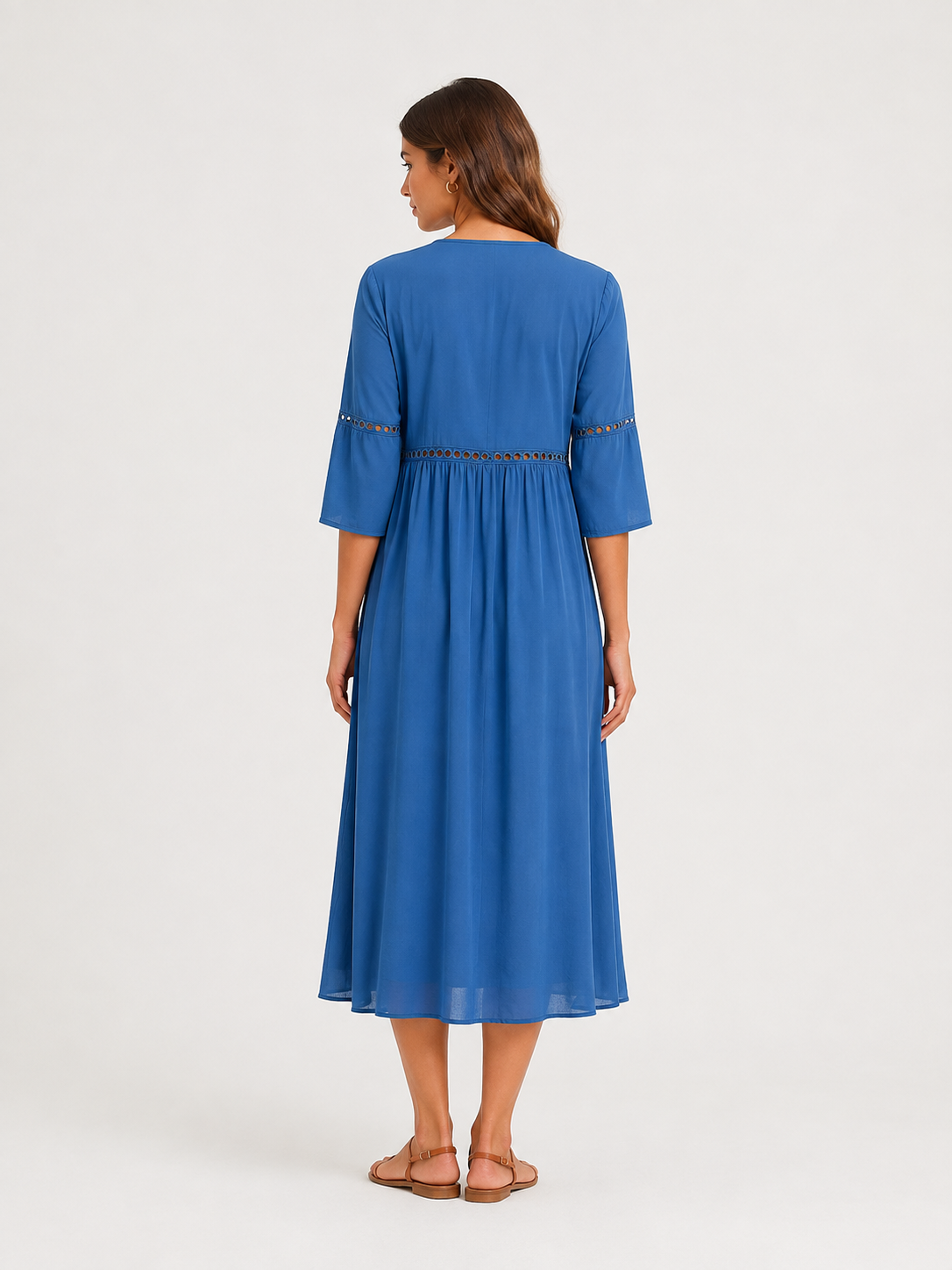 Elegant Casual V-Neck Solid Color Mid-Sleeve Womens Dress