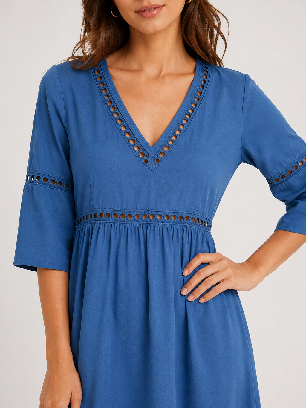 Elegant Casual V-Neck Solid Color Mid-Sleeve Womens Dress
