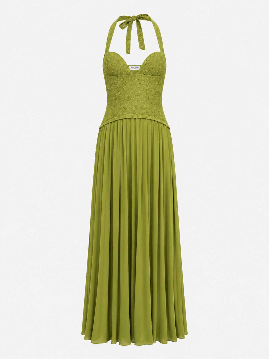 Womens Fashion Backless Halter-neck Low-cut Plunging Pleated Dress