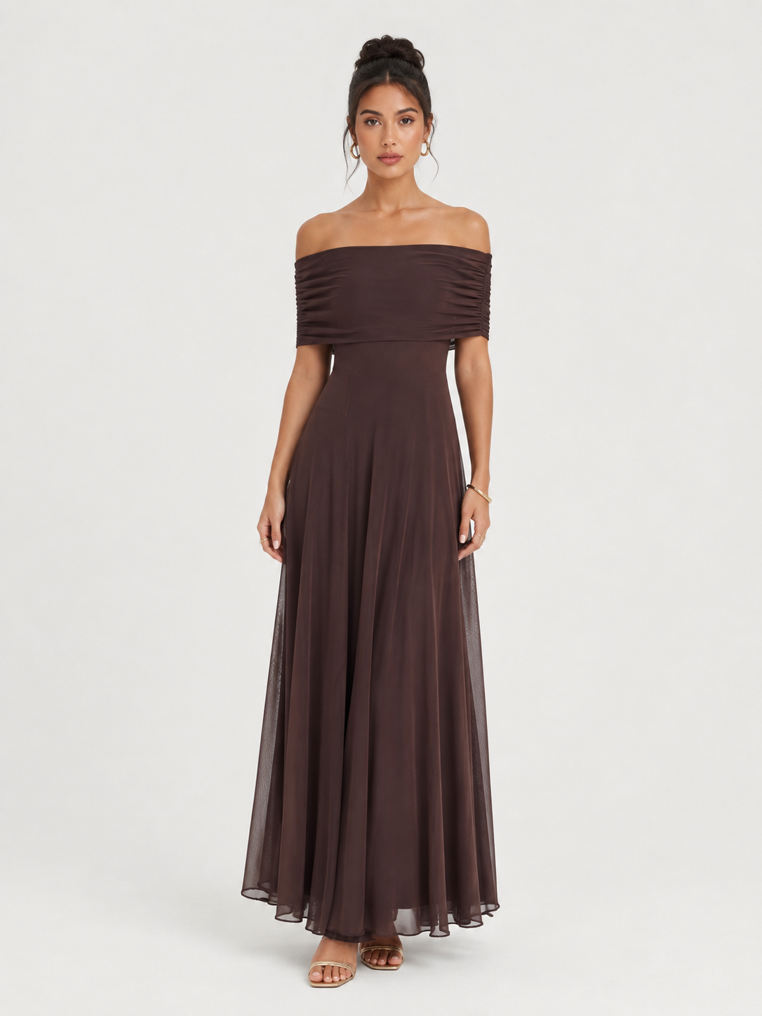Women's Off-shoulder Sheer Maxi Dress