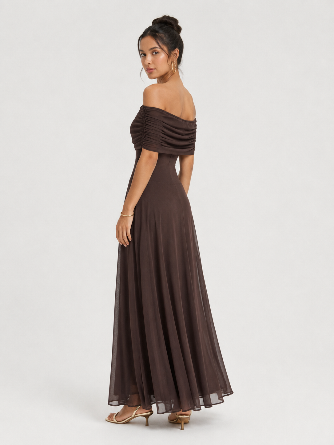 Women's Off-shoulder Sheer Maxi Dress