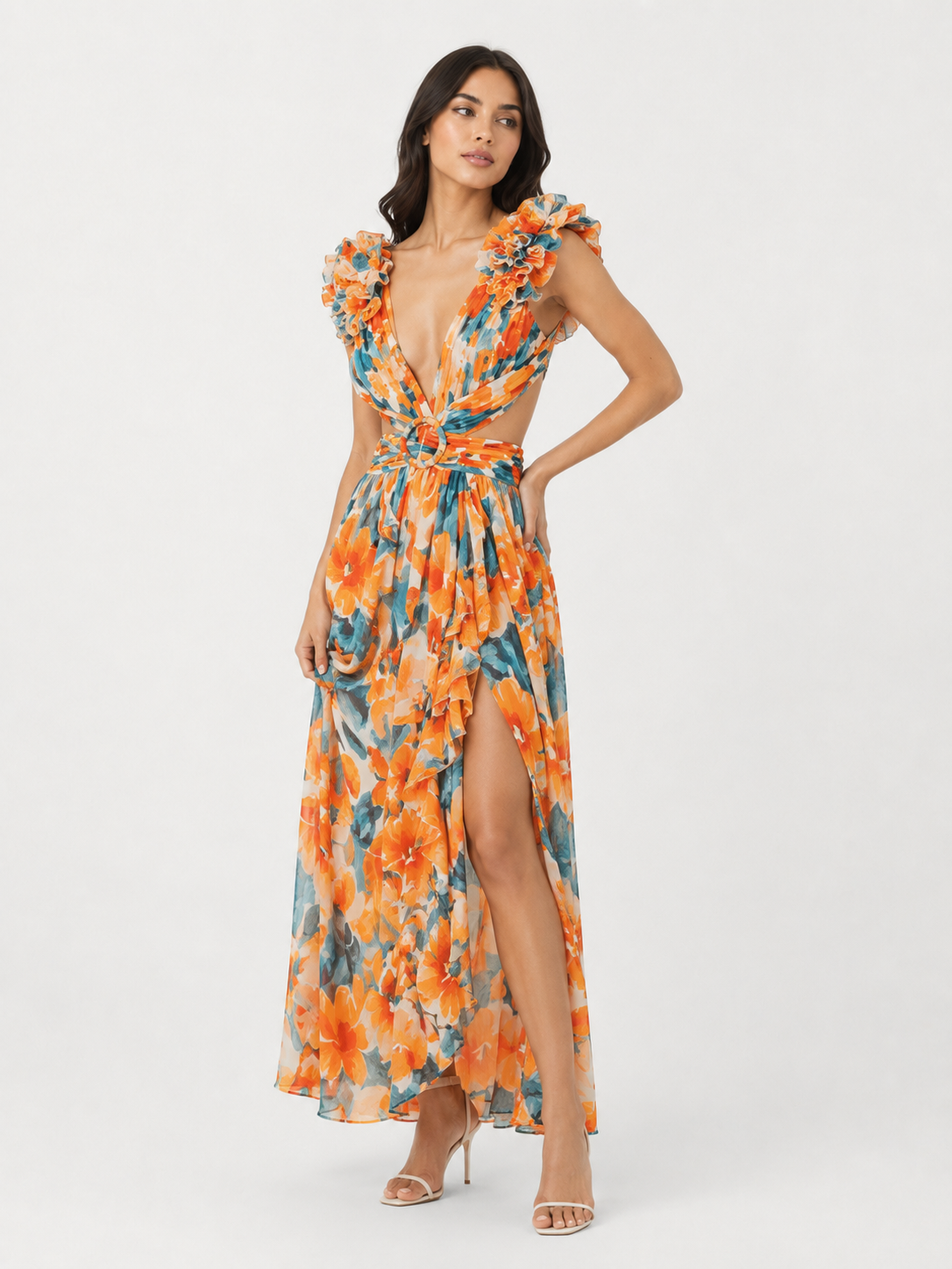 Autumn European And American Fashion Casual Home Floral Backless Dress Women