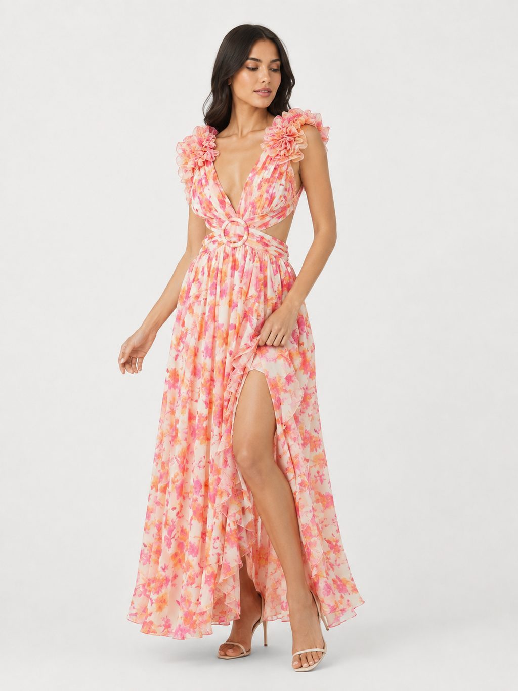 Autumn European And American Fashion Casual Home Floral Backless Dress Women