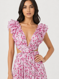 Autumn European And American Fashion Casual Home Floral Backless Dress Women