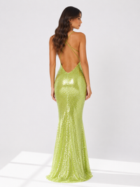 Sling Slim-fit Sequined Backless Long Dress Skirt Sexy Pure Desire