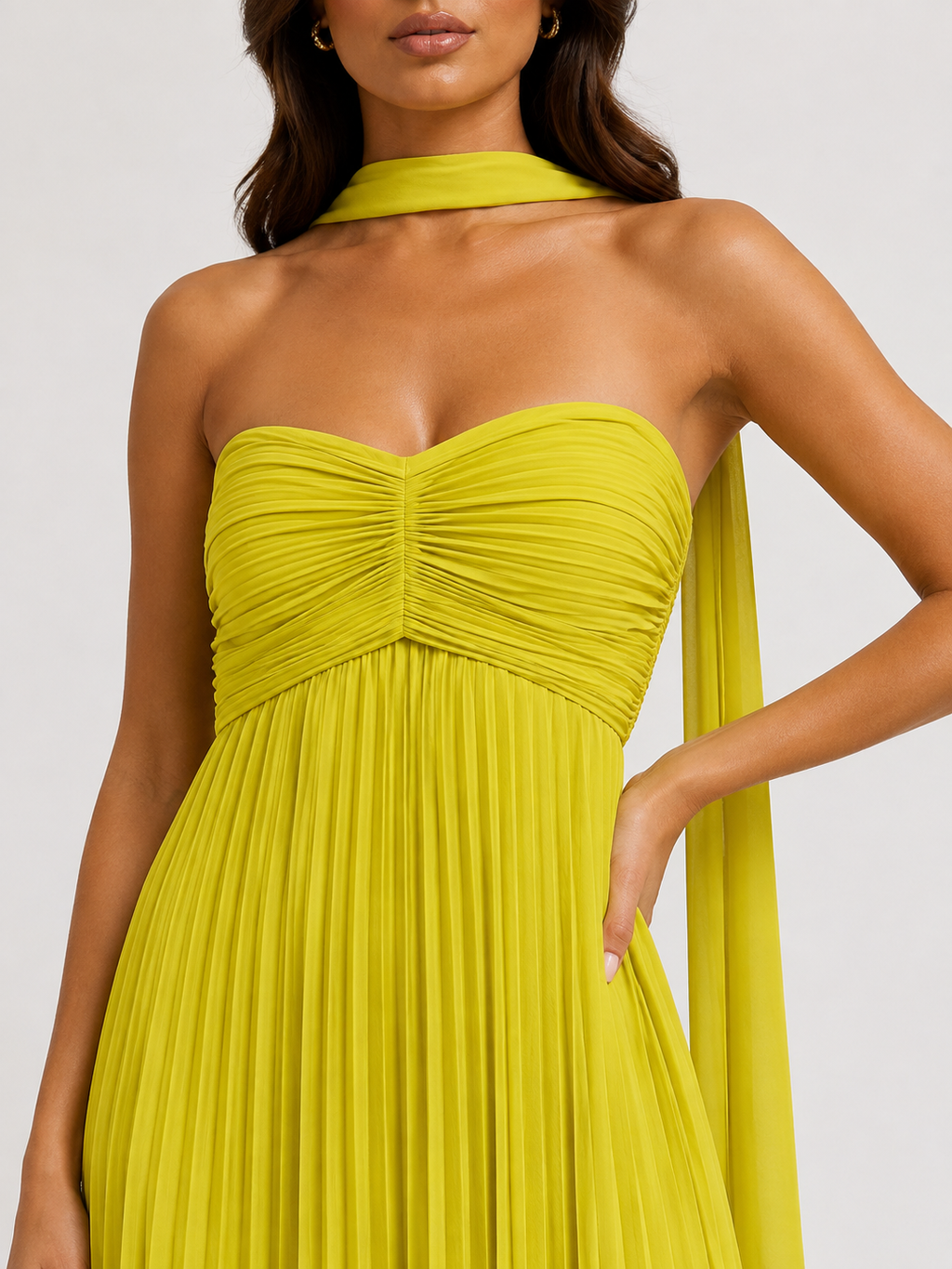 European And American Women's Clothing Pure Color Tube-top Pleated Dress Sleeveless