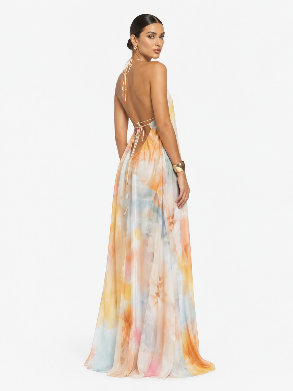 Printed, Loose-Fitting Halterneck Backless Resort Dress