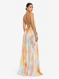 Printed, Loose-Fitting Halterneck Backless Resort Dress