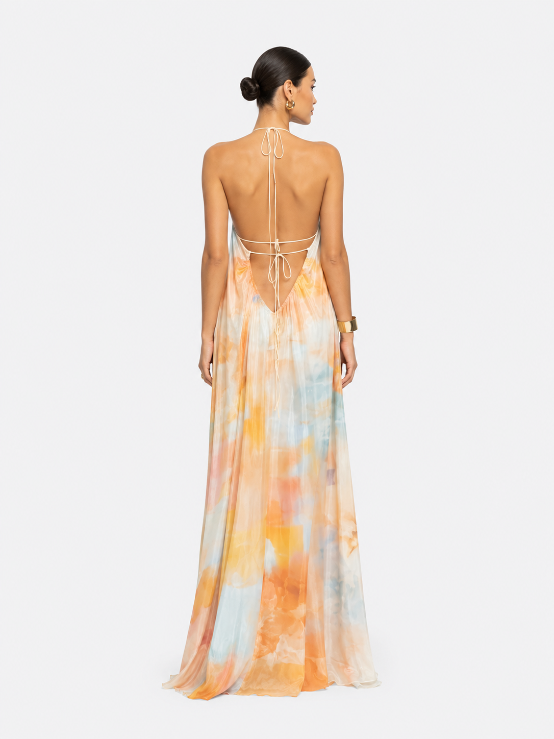 Printed, Loose-Fitting Halterneck Backless Resort Dress