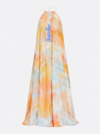 Printed, Loose-Fitting Halterneck Backless Resort Dress