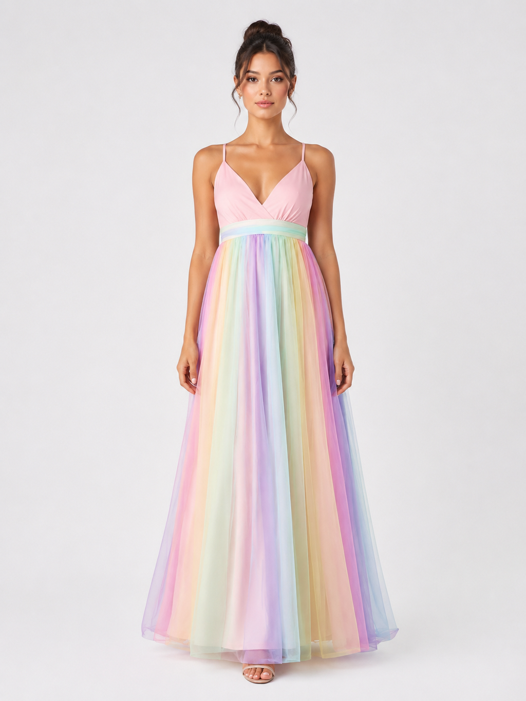 Rainbow Mesh SDress For Women Sling Spaghetti Strap Dress