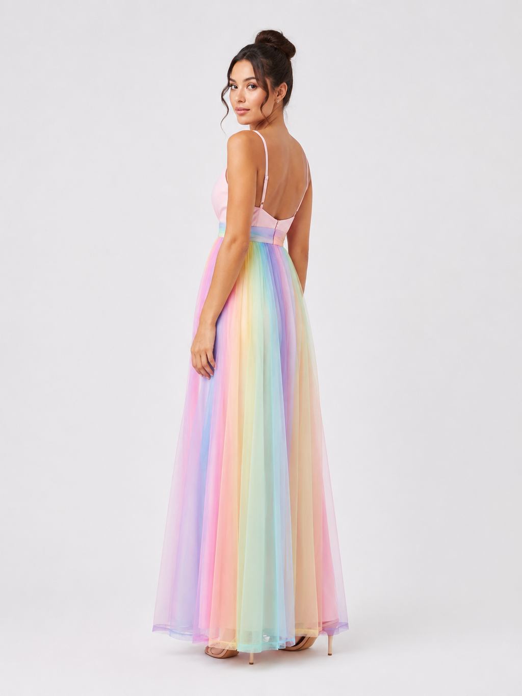 Rainbow Mesh SDress For Women Sling Spaghetti Strap Dress