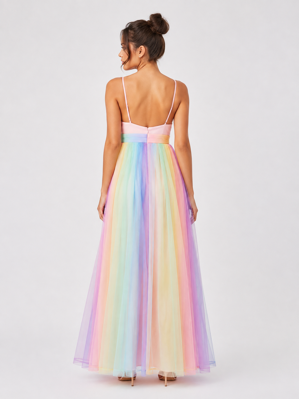 Rainbow Mesh SDress For Women Sling Spaghetti Strap Dress