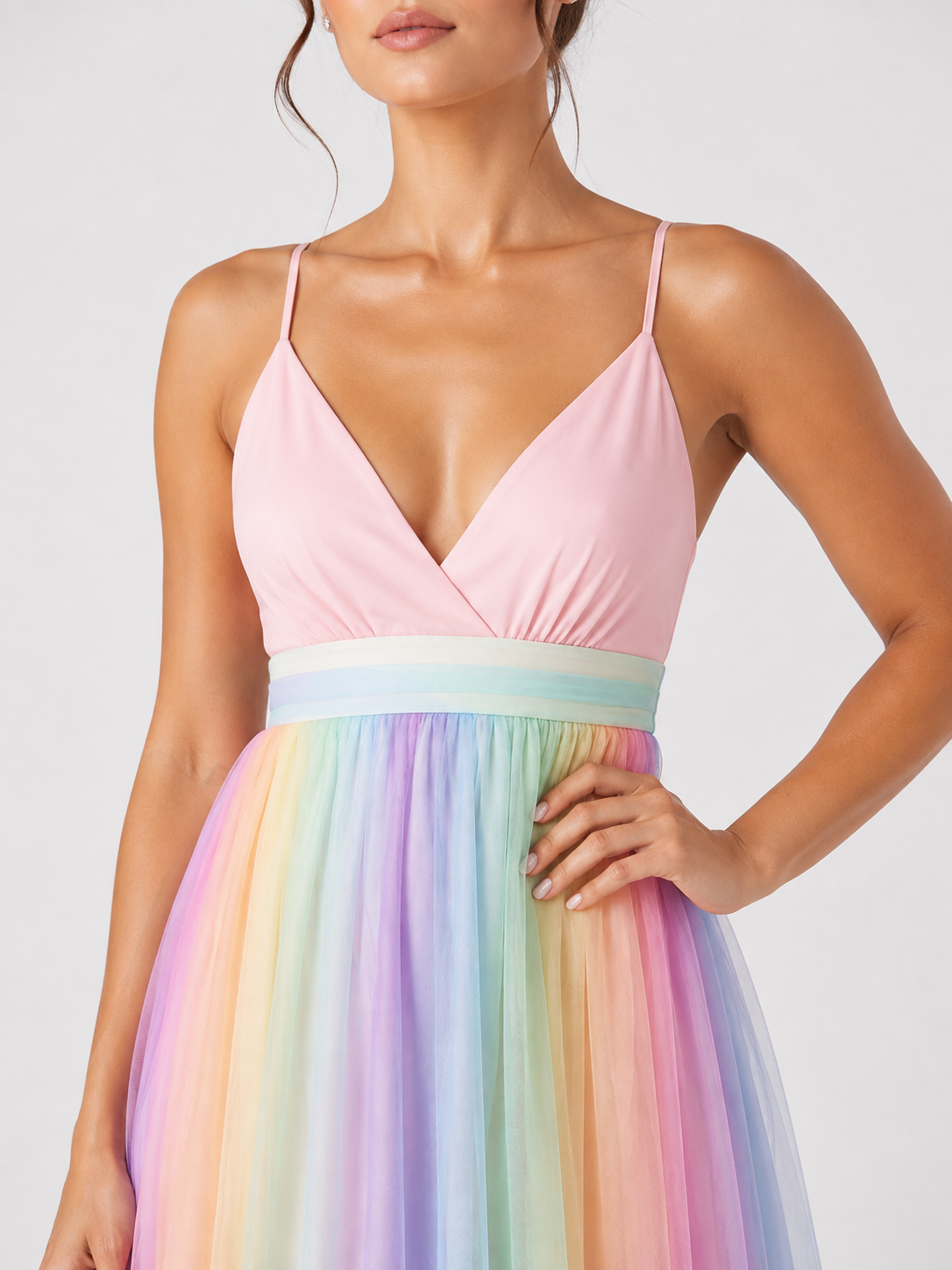 Rainbow Mesh SDress For Women Sling Spaghetti Strap Dress